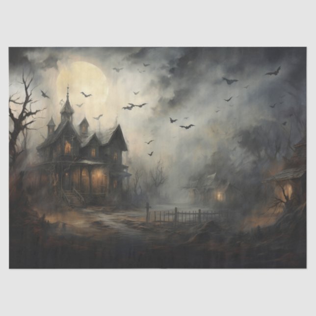 Spooky Halloween Haunted House for Decoupage Tissue Paper (Front)