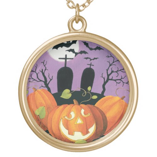 Spooky Halloween Haunted House Gold Plated Necklace