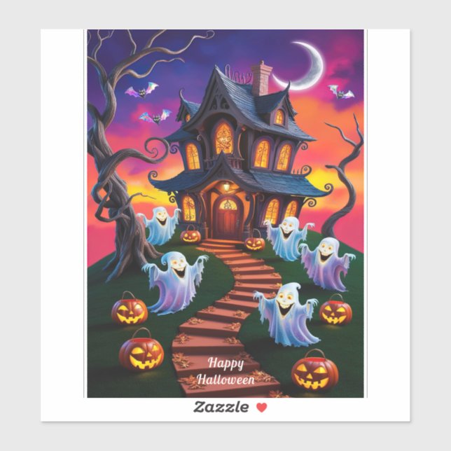 Spooky Halloween Haunted House Illustration Sticker (Sheet)