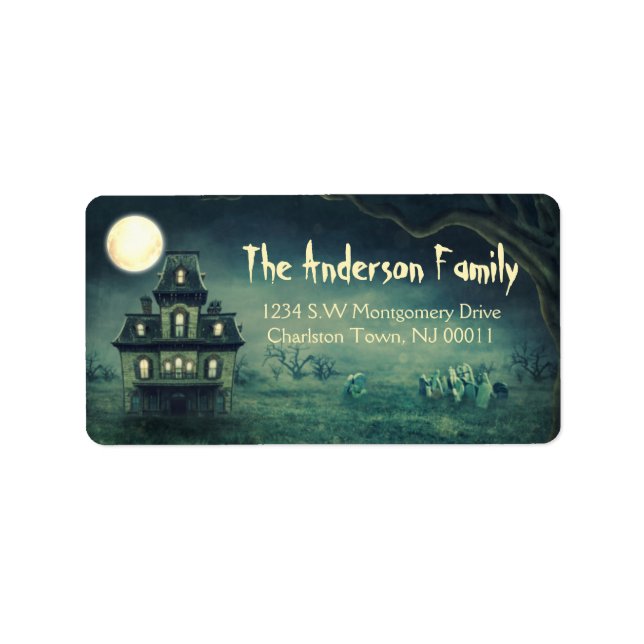 Spooky Halloween Haunted House Moon Label (Front)