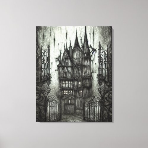 Spooky Halloween Haunted House Painting Canvas Print