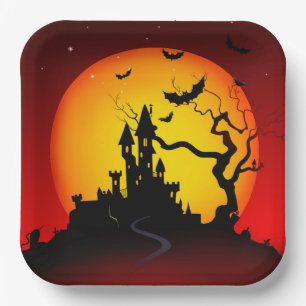 Spooky Halloween Haunted House Paper Plates
