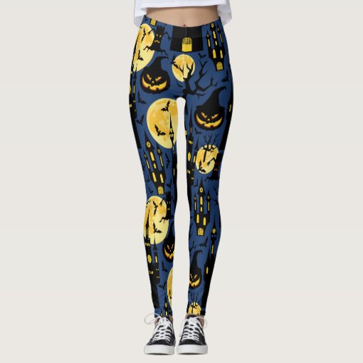 Spooky Halloween Haunted House pattern Leggings | Zazzle