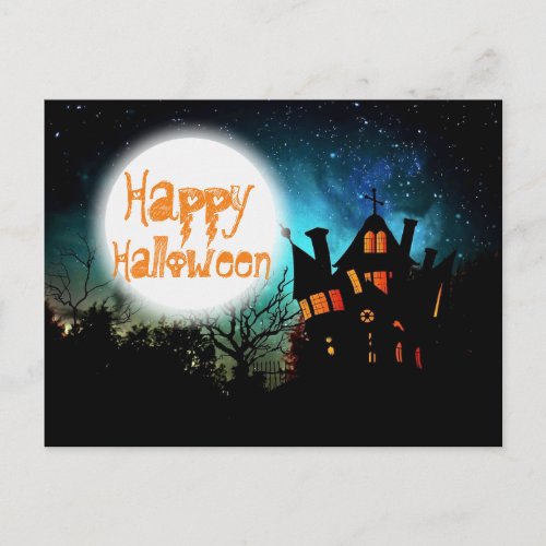 Spooky Halloween Haunted House Postcard