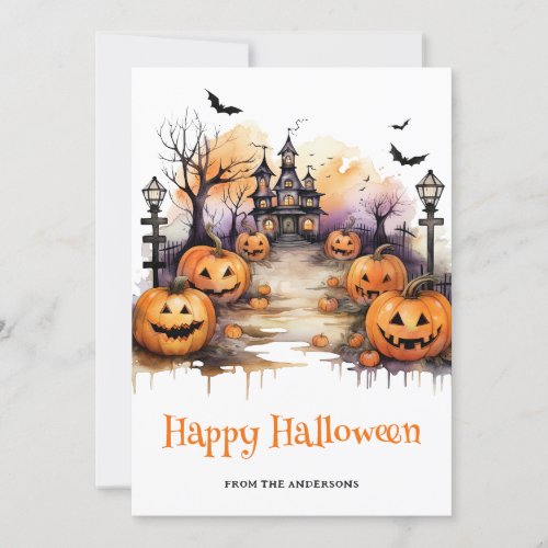 Spooky Halloween Haunted House Pumpkins Card