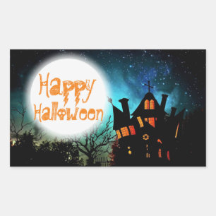 Spooky Halloween Haunted House Rectangular Sticker