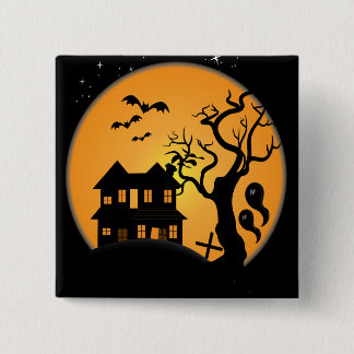 spooky halloween haunted house scene vector button