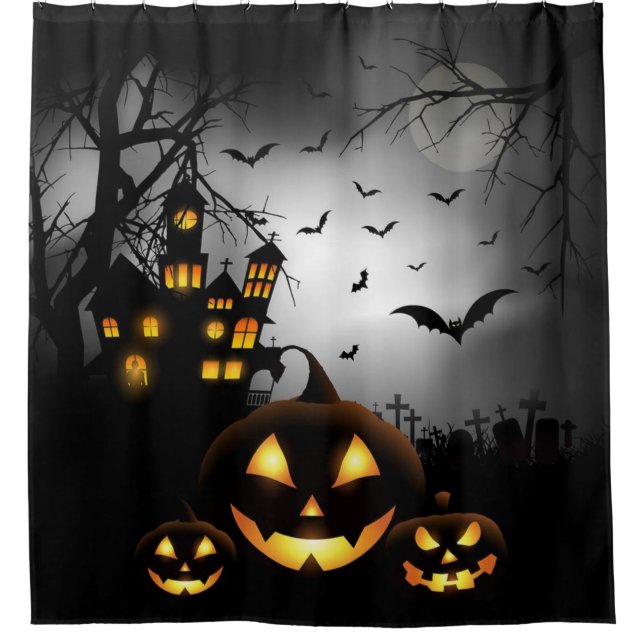Spooky Halloween Haunted House Shower Curtain (Front)