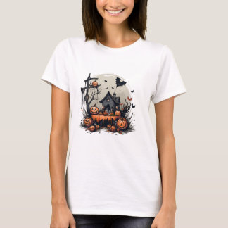 Spooky Halloween Haunted House with Jack-O'-Linter T-Shirt