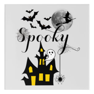 Spooky Halloween Haunted House with Witch and Bats Acrylic Print