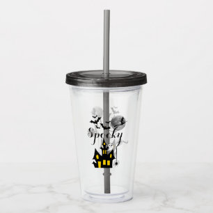 Spooky Halloween Haunted House with Witch and Bats Acrylic Tumbler