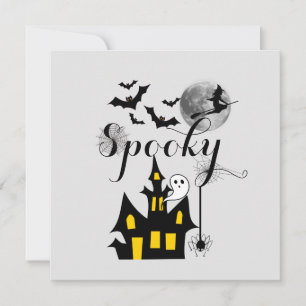 Spooky Halloween Haunted House with Witch and Bats Card