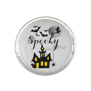 Spooky Halloween Haunted House with Witch and Bats Ring