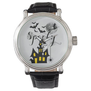 Spooky Halloween Haunted House with Witch and Bats Watch