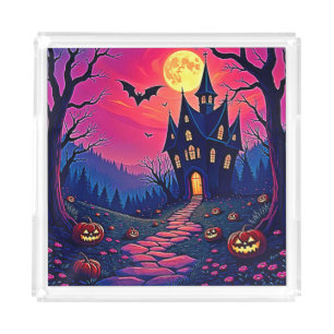 Spooky Halloween Haunted Mansion Art Acrylic Tray