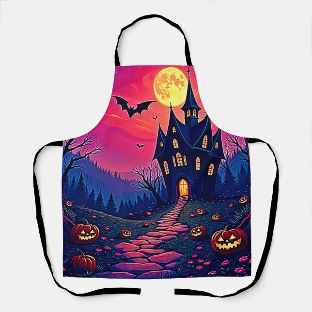 Spooky Halloween Haunted Mansion Art Apron (Front)