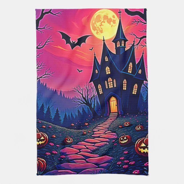 Spooky Halloween Haunted Mansion Art Kitchen Towel (Vertical)