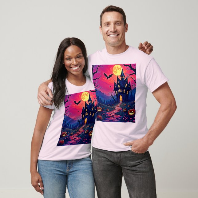 Spooky Halloween Haunted Mansion Art T-Shirt (Unisex)
