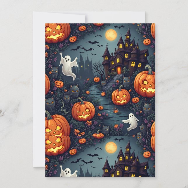Spooky Halloween Haunted Night Flat Invitation (Front)