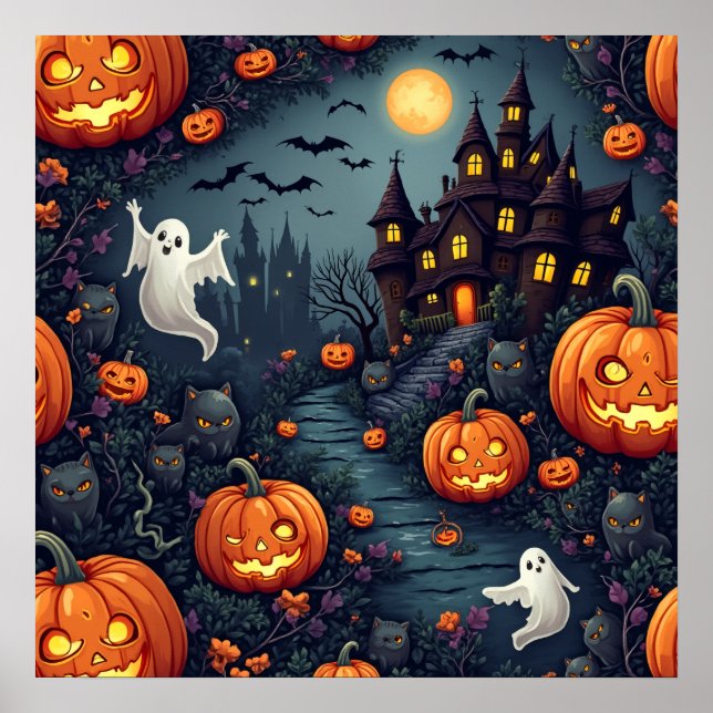 Spooky Halloween Haunted Night Poster (Front)