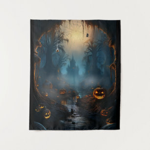 Spooky Halloween Haunted Spider Path Tapestry