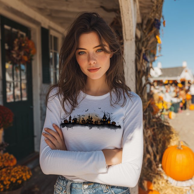 Spooky Halloween Haunted Village Tri-Blend Shirt (Creator Uploaded)