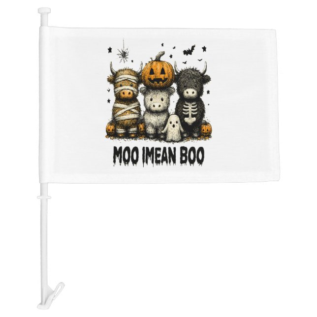 Spooky Halloween Highland Cow Car Flag (Front)