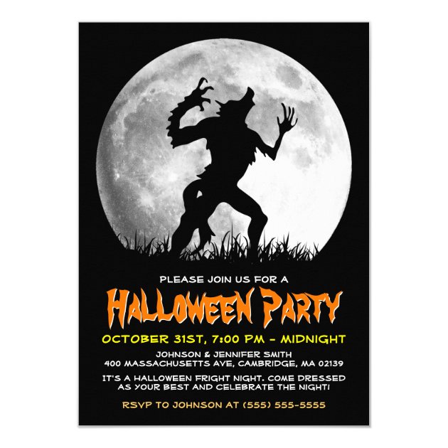 Spooky Halloween Horror Werewolf At The Full Moon Invitation