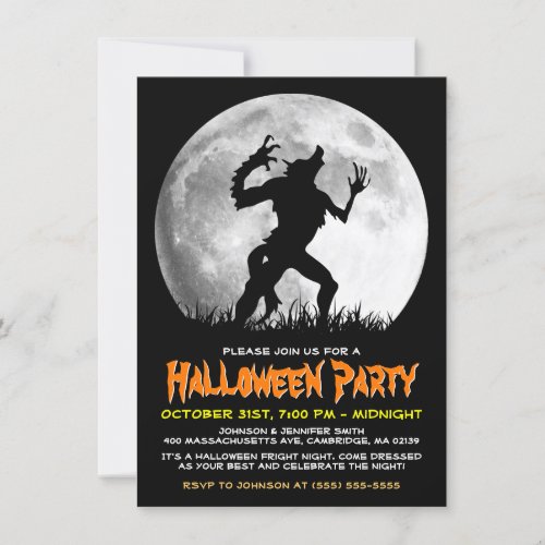 Spooky Halloween Horror Werewolf at the Full Moon Invitation