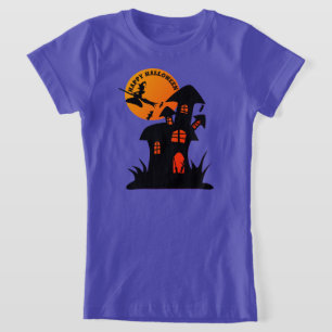 Spooky Halloween house and witch- kids T-Shirt