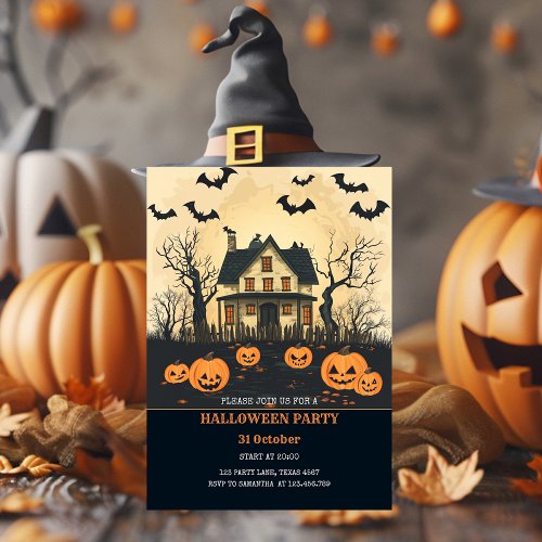 Spooky Halloween House at Night Party  Holiday Card