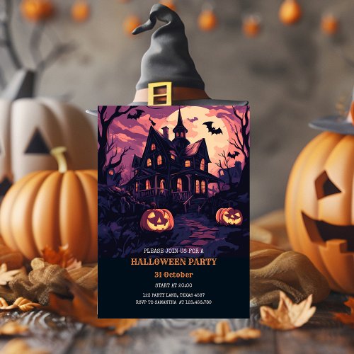 Spooky Halloween House at Night Party  Holiday Card