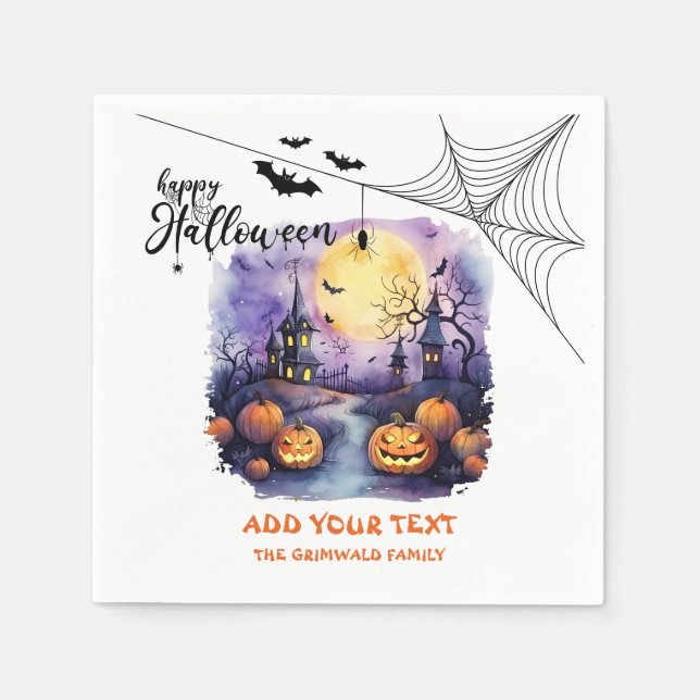 Spooky Halloween House Paper Napkins Customizable  (Front)