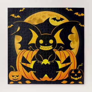 Spooky Halloween Illustration Featuring Bat Pumpki Jigsaw Puzzle
