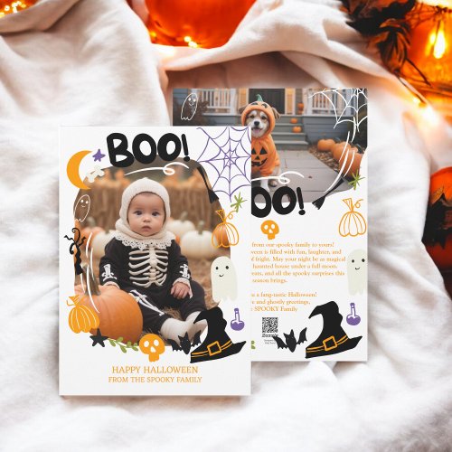 Spooky Halloween illustrations cute Boo 2 photos Holiday Card