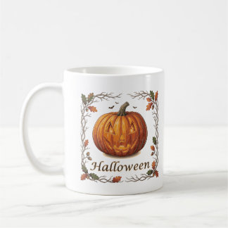Spooky Halloween Jack-o'-Lantern Autumn Leaf Frame Coffee Mug