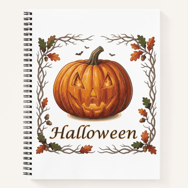 Spooky Halloween Jack-o'-Lantern Autumn Leaf Frame Notebook (Front)