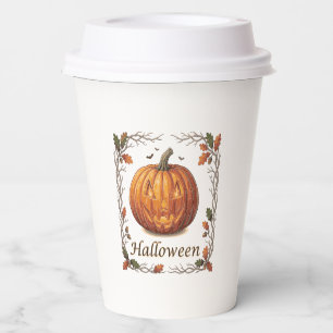 Spooky Halloween Jack-o'-Lantern Autumn Leaf Frame Paper Cups