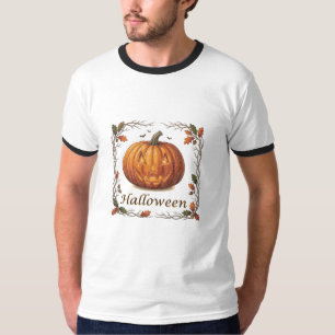 Spooky Halloween Jack-o'-Lantern Autumn Leaf Frame T-Shirt