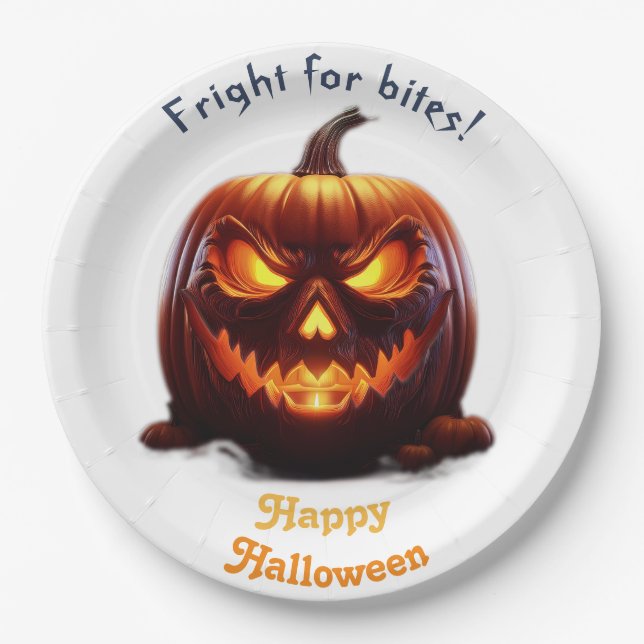 Spooky Halloween Jack-O-Lantern Paper Plates (Front)