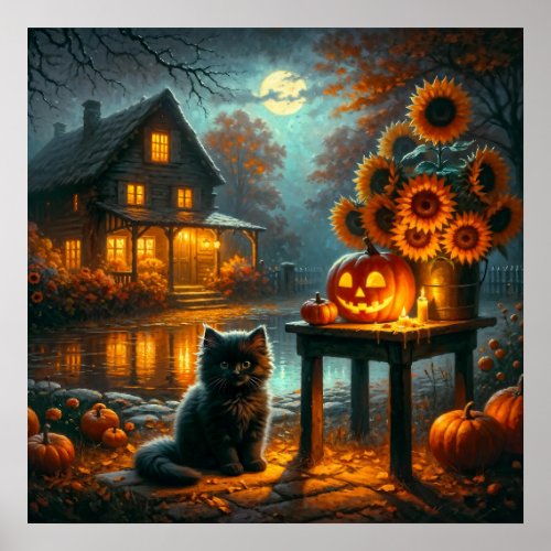 Spooky Halloween Kitten Poster