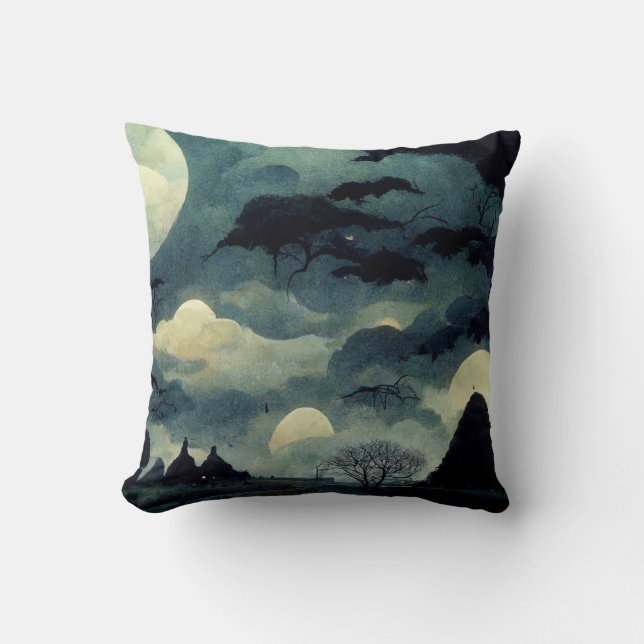 Spooky Halloween Landscape Painting Throw Pillow (Front)