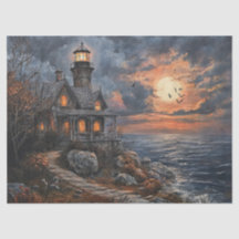Spooky Halloween Lighthouse Scene for Decoupage