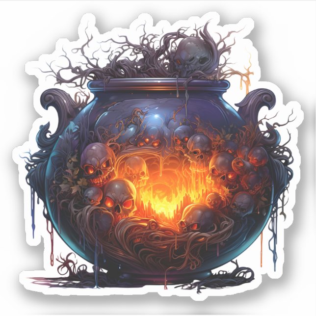 Spooky Halloween Magic Witches Cauldron Sticker (Front)