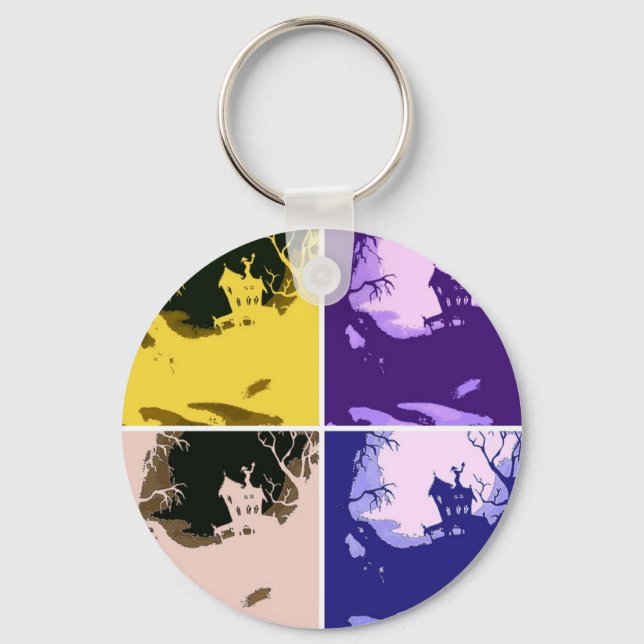 Spooky Halloween Mansion Keychain (Front)