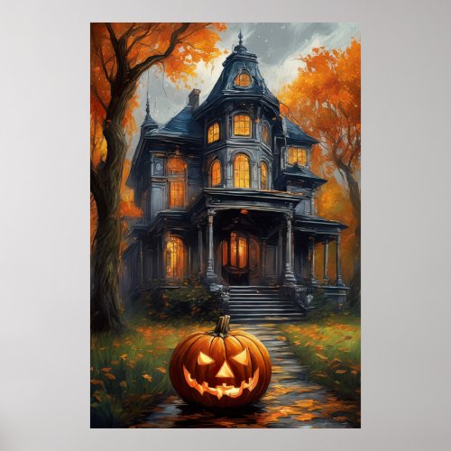 Spooky Halloween Mansion Poster