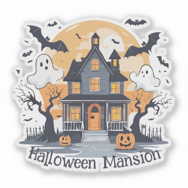 Spooky Halloween Mansion Sticker (Front)