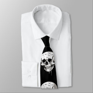 Spooky Halloween Melting Cranium With Bat Imagery Neck Tie