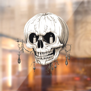 Spooky Halloween Melting Cranium With Bat Imagery Window Cling