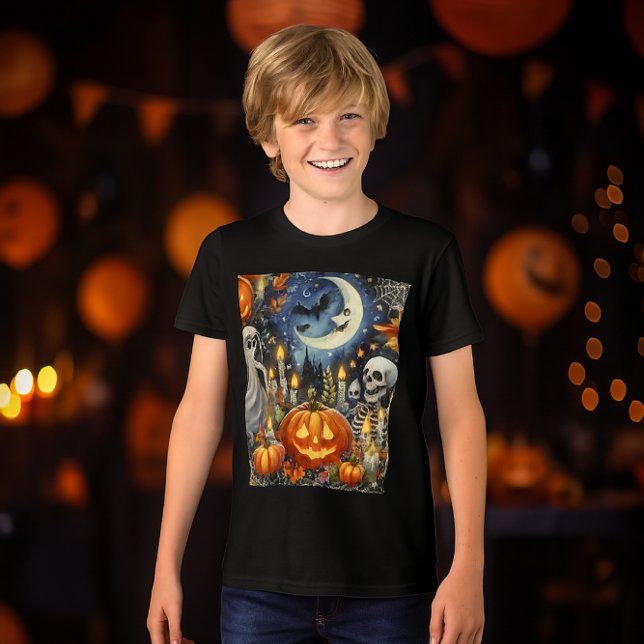 Spooky Halloween Men's Black  Tri-Blend Shirt (Creepy Halloween artwork on black, coolest look for boys)